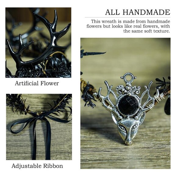 Gothic Black Antler Crown Fairy Headband Festival Costume Accessory main image 7